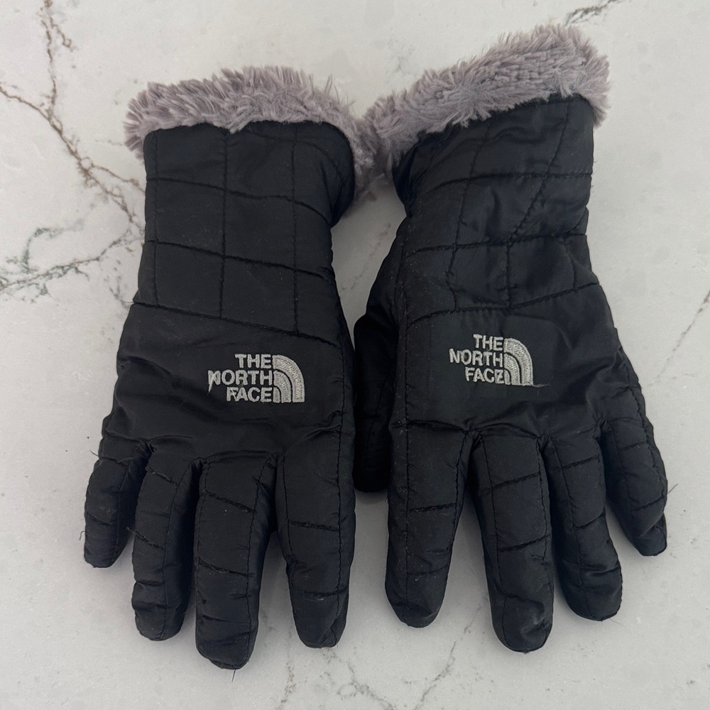 The North Face Black Quilted Fur-Trim Gloves
